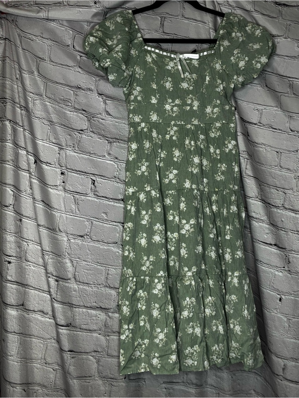 Prairie Cottagecore Coquette Peasant Boho Chic Puff Sleeve Floral Dress Girls M